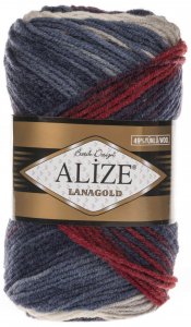 Пряжа Alize Lanagold Batik сине-бордово-белый (2978), 51%акрил/49%шерсть, 240м, 100г