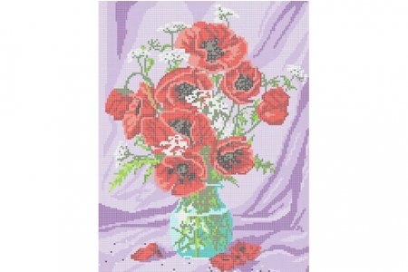 Набор для вышивания крестом Каролинка Маки в вазе, с нанесенным рисунком, 22,4*30см