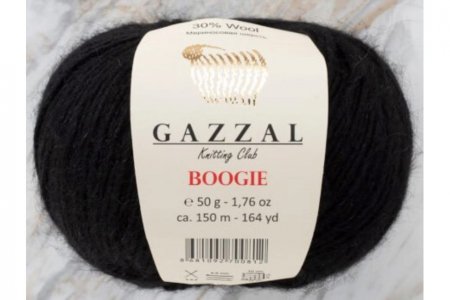 Пряжа Gazzal Boogie чёрный (2161), 30%шерсть мериноса/10%полиамид/60%акрил, 150м, 50г