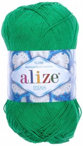 Пряжа Alize Miss изумруд (123), 100% мерсеризованный хлопок, 280м, 50г