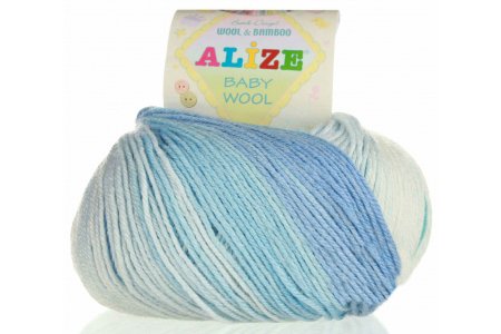 Пряжа Alize Baby Wool Batik бело-голубой (3564), 40%шерсть/20%бамбук/40%акрил, 175м, 50г