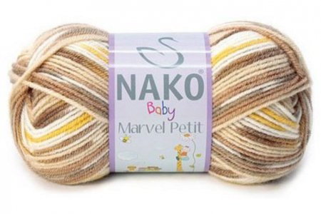 Пряжа Nako Bambino Marvel petit белый,желтый,коричневый(81138), 75%акрил/25%шерсть, 130м, 50г