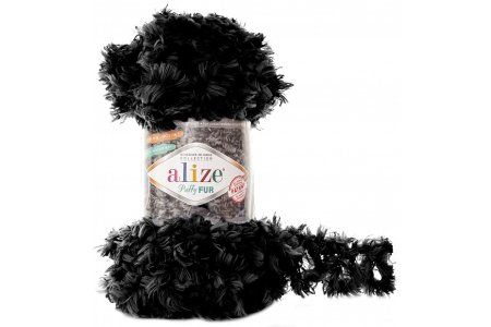 Пряжа Alize Puffy Fur черный (6101), 100%микрополиэстер, 6м, 100г