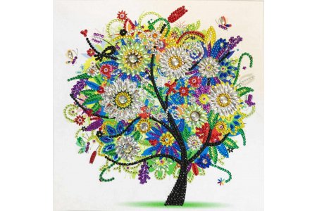 Мозаичная картина стразами КАРОЛИНКА с декоративными элементами 5Д Летнее дерево, 30*30см