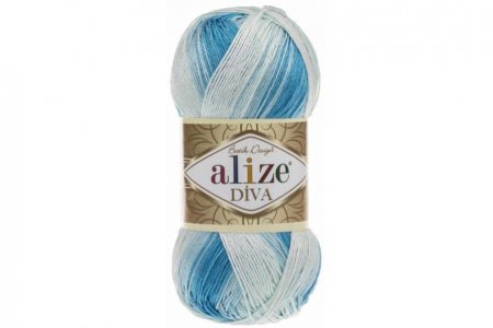 Пряжа Alize Diva Batik белый-голубой (2130), 100%микрофибра, 350м, 100г