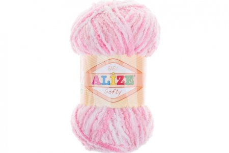 Пряжа Alize Softy бело-розовый (51304), 100%микрополиэстер, 115м, 50г