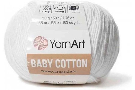 Пряжа YarnArt Baby cotton белый (400), 50%хлопок/50%акрил, 165м, 50г