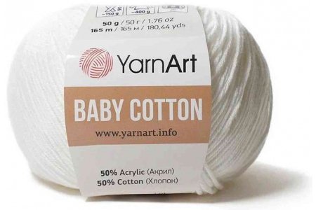 Пряжа YarnArt Baby cotton жемчужный (401), 50%хлопок/50%акрил, 165м, 50г