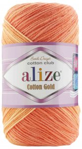 Пряжа Alize Cotton Gold Batik бежевый-жёлтый-оранжевый (7687), 45%акрил/55%хлопок, 330м, 100г