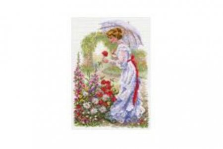 Канва с рисунком для вышивки крестом МАТРЕНИН ПОСАД В цветущем саду, 28*40см