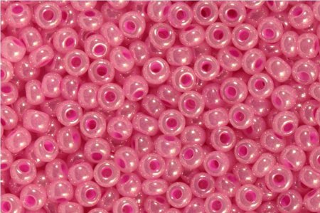 Бисер чешский круглый PRECIOSA 10/0 прозрачный/перламутровый с цветной серединкой розовый (37177), 50г