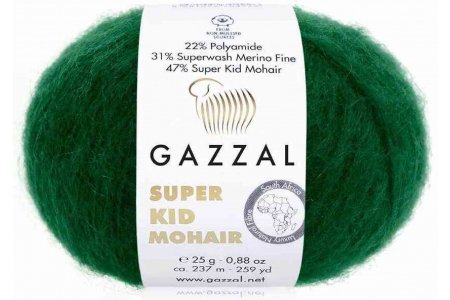 Пряжа Gazzal Super Kid Mohair тёмно-зелёный (64428), 31%меринос/47%супер кид мохер/22%полиамид, 237м, 25г