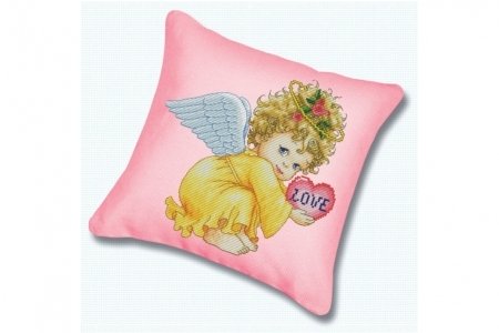 Набор для вышивания крестом БЕЛОСНЕЖКА Подушка Маленький ангел, канва розовая, 45*45 см