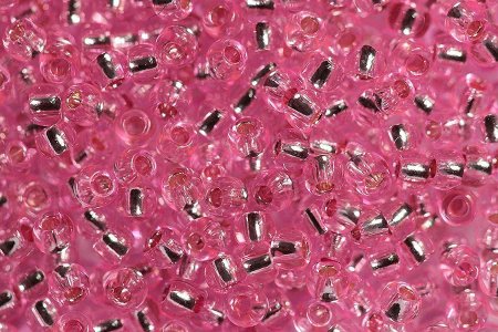 Бисер японский круглый ТОНО 11/0 прозрачный/с серебристой серединкой розовый (38), 10г