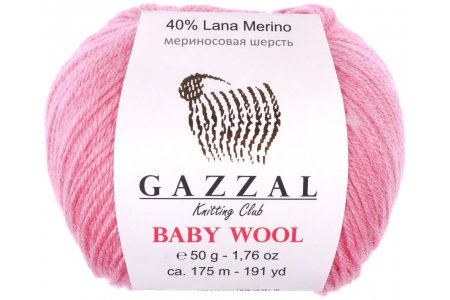 Пряжа Gazzal Baby Wool розовый коралл (828), 40%шерсть мериноса/20%кашемирПА/40%акрил, 175м, 50г