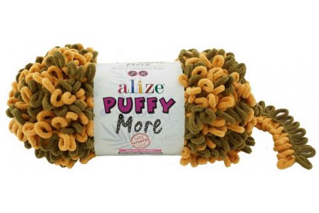 Пряжа Alize Puffy More горчица-болотный (6277), 100%микрополиэстер, 11,5м, 150г