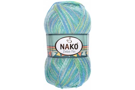Пряжа Nako Bebe mix голубой-мятный меланж (87096), 100%акрил, 370м, 100г