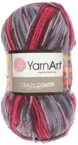 Пряжа Yarnart Crazy Color малина-розовый-серый-сиреневый-черный (164), 75%акрил/25%шерсть, 260м, 100г