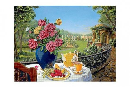 Канва с рисунком для вышивки бисером GLURIYA Завтрак на балконе, 40*30см