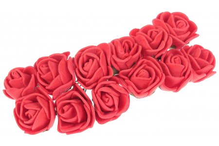 Цветы из фоамирана на проволоке Роза, красный, 2,5см, 12шт