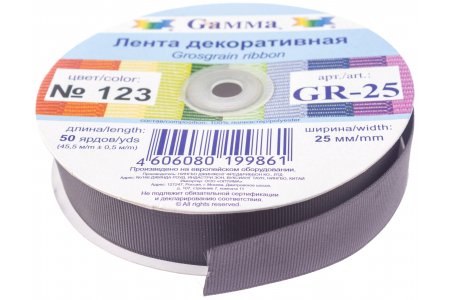 Тесьма GAMMA репсовая, черный (123), 25мм, 1м