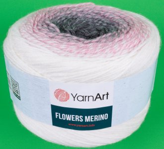 Пряжа Yarnart Flowers Merino белый-розовый-серый (546), 25%шерсть/75%акрил, 590м, 225г