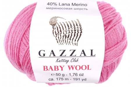 Пряжа Gazzal Baby Wool темно-розовый (831), 40%шерсть мериноса/20%кашемирПА/40%акрил, 175м, 50г
