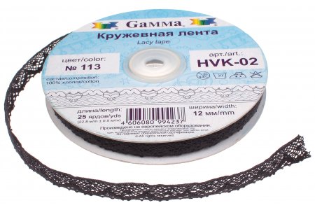 Тесьма декоративная GAMMA кружевная, черный, 12мм, 3м