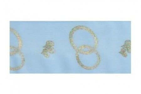 Лента атласная свадебная метражом Золотые кольца, голубой, 50мм, 1м