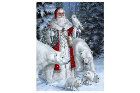 Мозаичная картина стразами КАРОЛИНКА Дед Мороз на северном полюсе, 30*40см