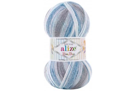 Пряжа Alize Baby best batik белый-серый-голубой (7540), 90%акрил/10%бамбук, 240м, 100г