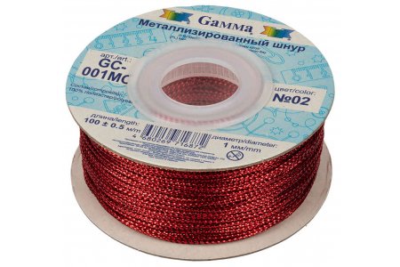 Шнур металлизированный GAMMA красный (02), 1мм, 1м