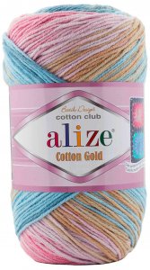 Пряжа Alize Cotton Gold Batik бежевый-голубой-розовый (2970), 45%акрил/55%хлопок, 330м, 100г