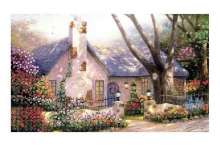 Канва с рисунком для вышивки бисером GLURIYA Дом в цветах, 40*30см