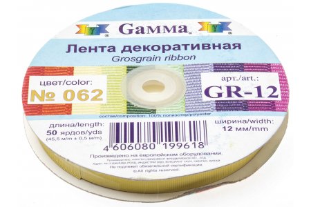 Тесьма GAMMA репсовая, желто-зеленый (062), 12мм, 1м