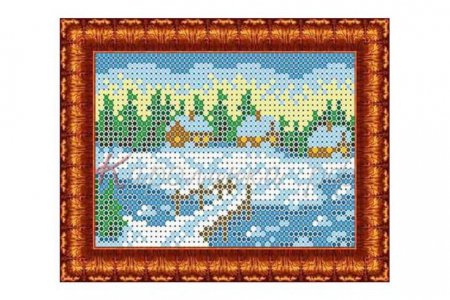 Ткань с рисунком для вышивки бисером КАРОЛИНКА Зима, 8*11,8см
