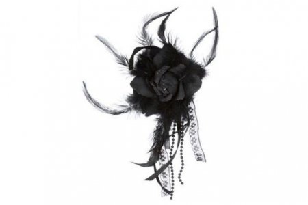 Цветок декоративный с блёстками и перьями,  черный