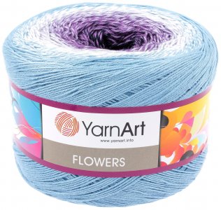 Пряжа YarnArt Flowers голубой-белый-сиреневый-фиолет(264), 55%хлопок/45%акрил, 1000м, 250г