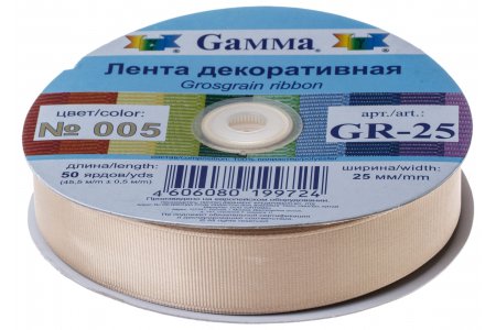 Тесьма GAMMA репсовая, бежевый (005), 25мм, 1м