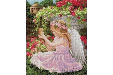 Мозаичная картина стразами АЛМАЗНАЯ ЖИВОПИСЬ Ангел в саду, 30*40см