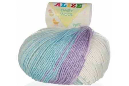 Пряжа Alize Baby Wool Batik бело-сиренево-голубой (3566), 40%шерсть/20%бамбук/40%акрил, 175м, 50г