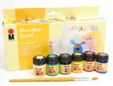 Набор красок по светлой ткани Marabu Textil Starter Set, 6цв*15мл, кисть, мотив
