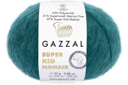 Пряжа Gazzal Super Kid Mohair морская волна (64425), 31%меринос/47%супер кид мохер/22%полиамид, 237м, 25г