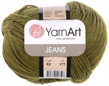Пряжа YarnArt Jeans хаки (82), 55%хлопок/45%акрил, 160м, 50г