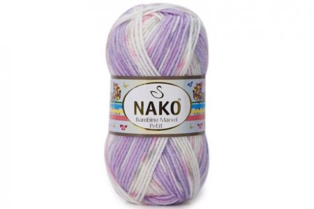 Пряжа Nako Bambino Marvel petit бело-розово-сиреневый(81129), 75%акрил/25%шерсть, 130м, 50г
