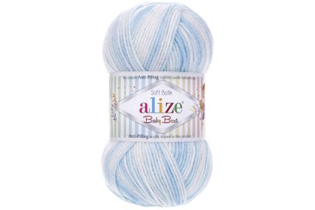 Пряжа Alize Baby best batik белый-голубой (6669), 90%акрил/10%бамбук, 240м, 100г