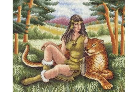 Набор для вышивания крестом Panna Девушка с леопардом, 32*25,5см