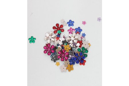 Набор декоративных кристаллов Цветы, разноцветный, различные размеры, 100шт