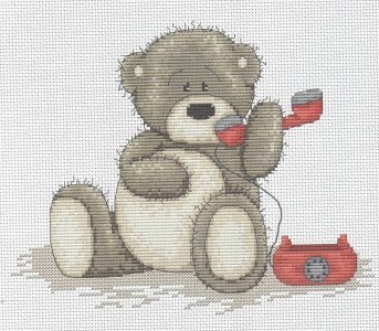 Набор для вышивания крестом Luca-s Медвежонок Бруно с телефоном, 19*15см