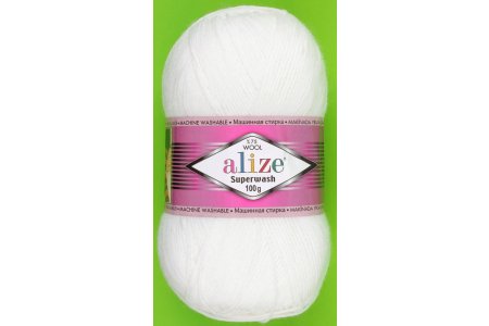 Пряжа Alize Superwash 100 белый (55), 75%шерсть/25%полиамид, 420м, 100г